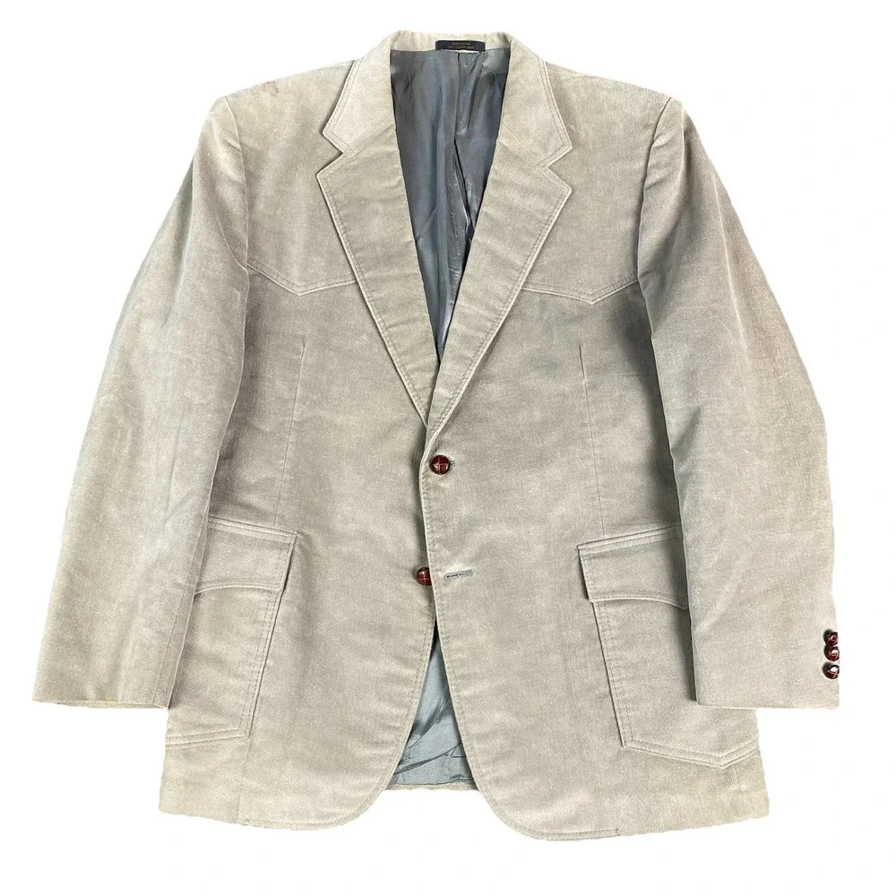 Vintage Levis Western Wear Blazer Mens 46 R Large Beige‎ Gray Jacket Velvet Suit
